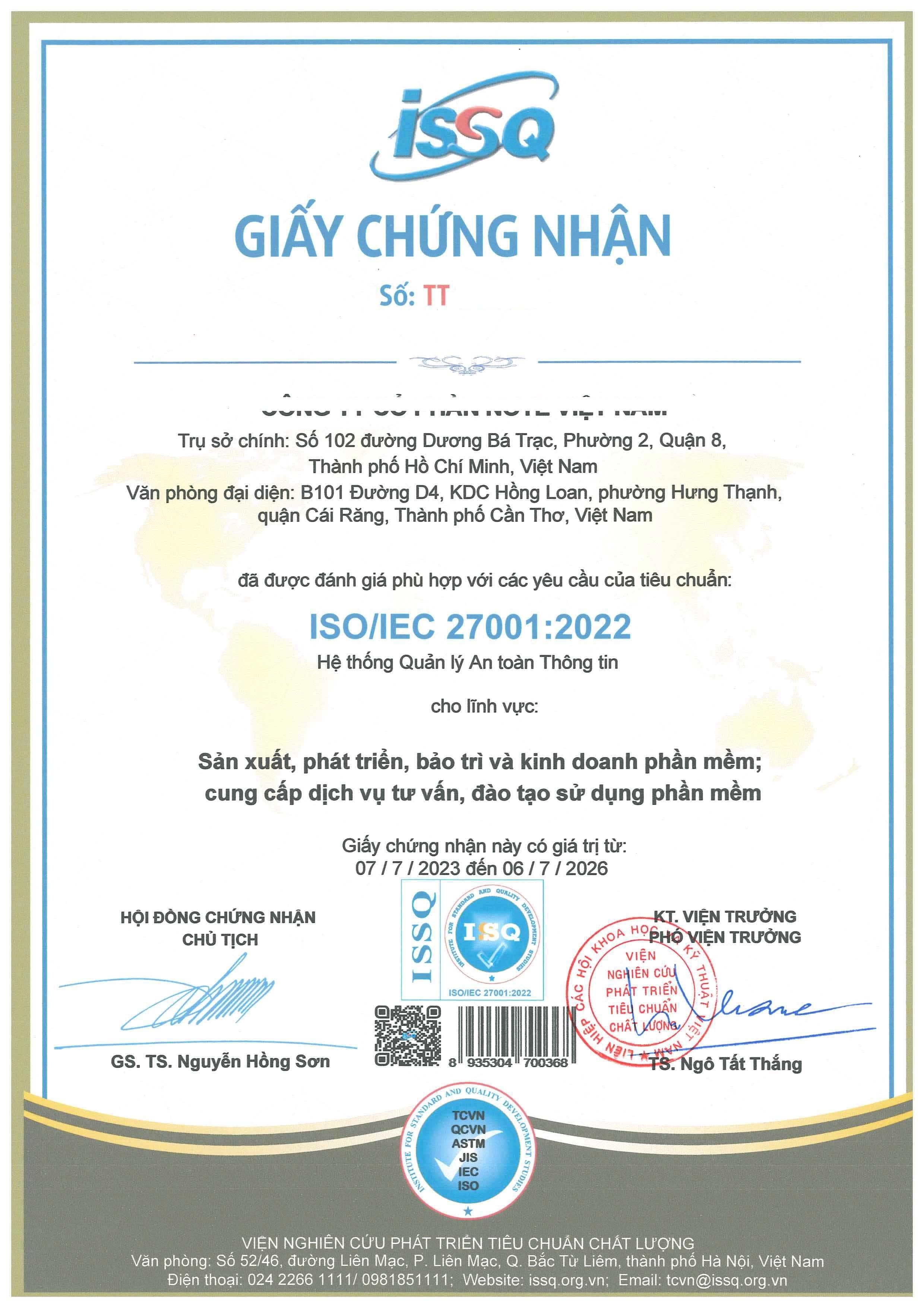Giấy chứng nhận ISO 27001